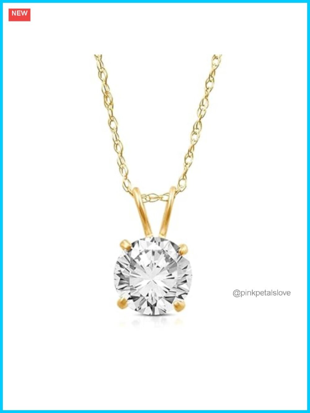 10K Yellow Gold Cubic Zirconia Solitaire Pendant Necklace 18" Rope Chain